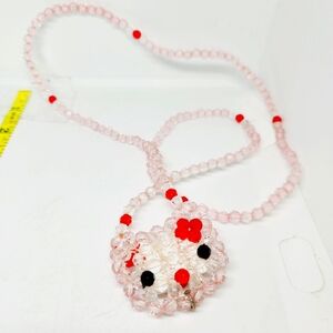 Vintage Hello Kitty Woven Beaded Faceted Acrylic Beads Long Necklace Sanrio